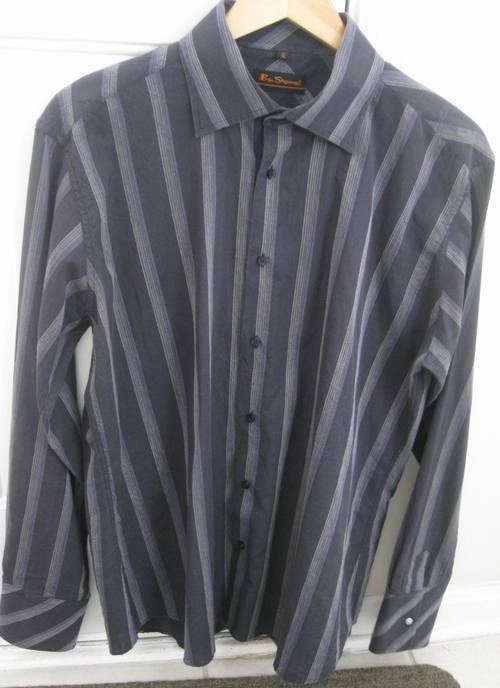 Ben Sherman Long Sleeve Mens Striped Shirt 4/XL Black wtih Striping ...