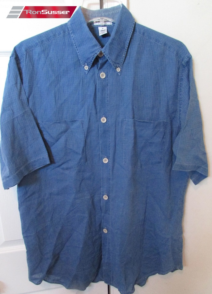 Giorgio Armani Le Collezioni Mens Button Front Blue Shirt Linen Blend ...