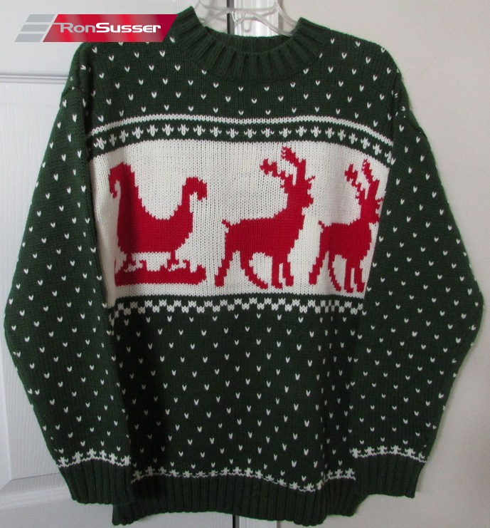 Festified Mens Green Reindeer & Sleigh Ugly Christmas Sweater Size XL ...